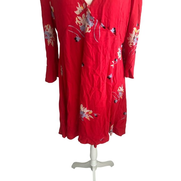FREE PEOPLE Red Floral Button Detail Long Sleeve Dress Size Medium - Picture 7 of 8